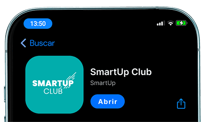 Celular com a Play Store aberta, exibindo o aplicativo SmartUp Club